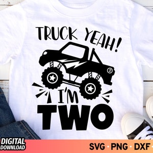 Truck yes I'm 2 Birthday SVG, 2nd Birthday Boy Truck Shirt, Two Years Old Monster Truck Svg, Plotterdatei für Cricut, Digital Download