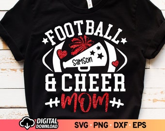 Football & Cheer Mom SVG: Glitter Game Day Shirt Design (Digital Download) PNG Sublimation