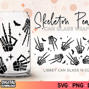Skeleton Peace Libby Glass Can SVG, Halloween Libbey Svg, Spooky Can Glass Wrap Svg, 16oz Glass Can Full Wrap Svg, Glass Can Design Svg