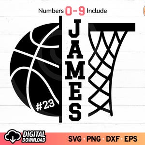 Filet de basket-ball monogramme SVG, basket-ball Split nom cadre Svg, basket-ball maman coupe fichier, équipe de basket-ball Svg, fichiers SVG pour Cricut, fichiers PNG