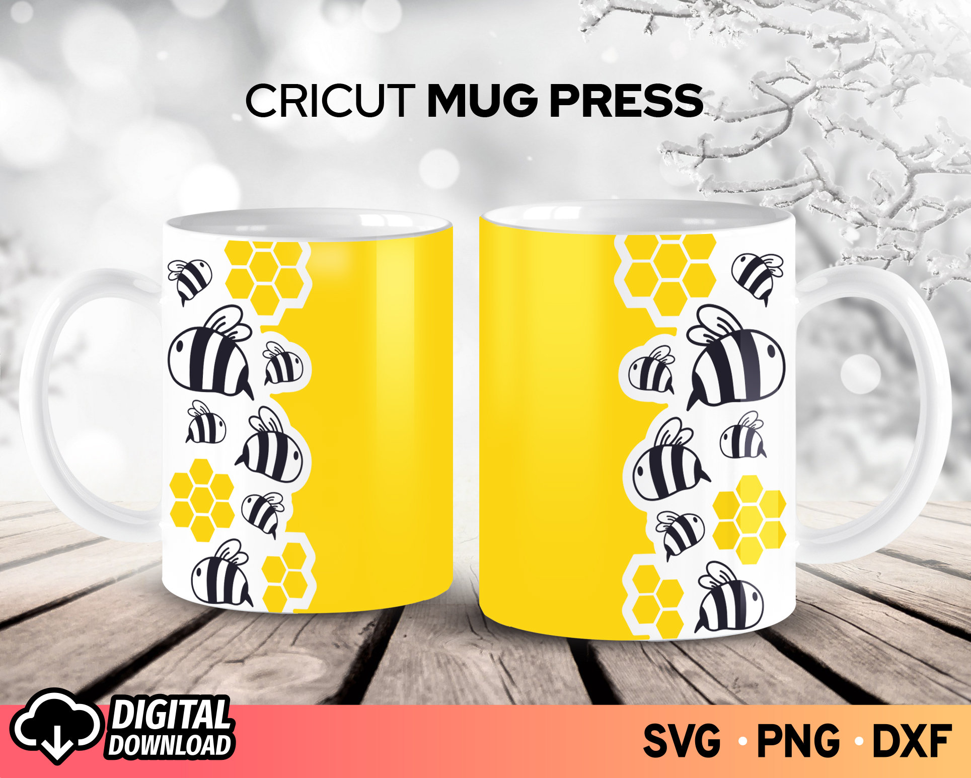 Cricut Mug Press SVG, Mug Wrap Template SVG, Honey Bee Pattern Svg