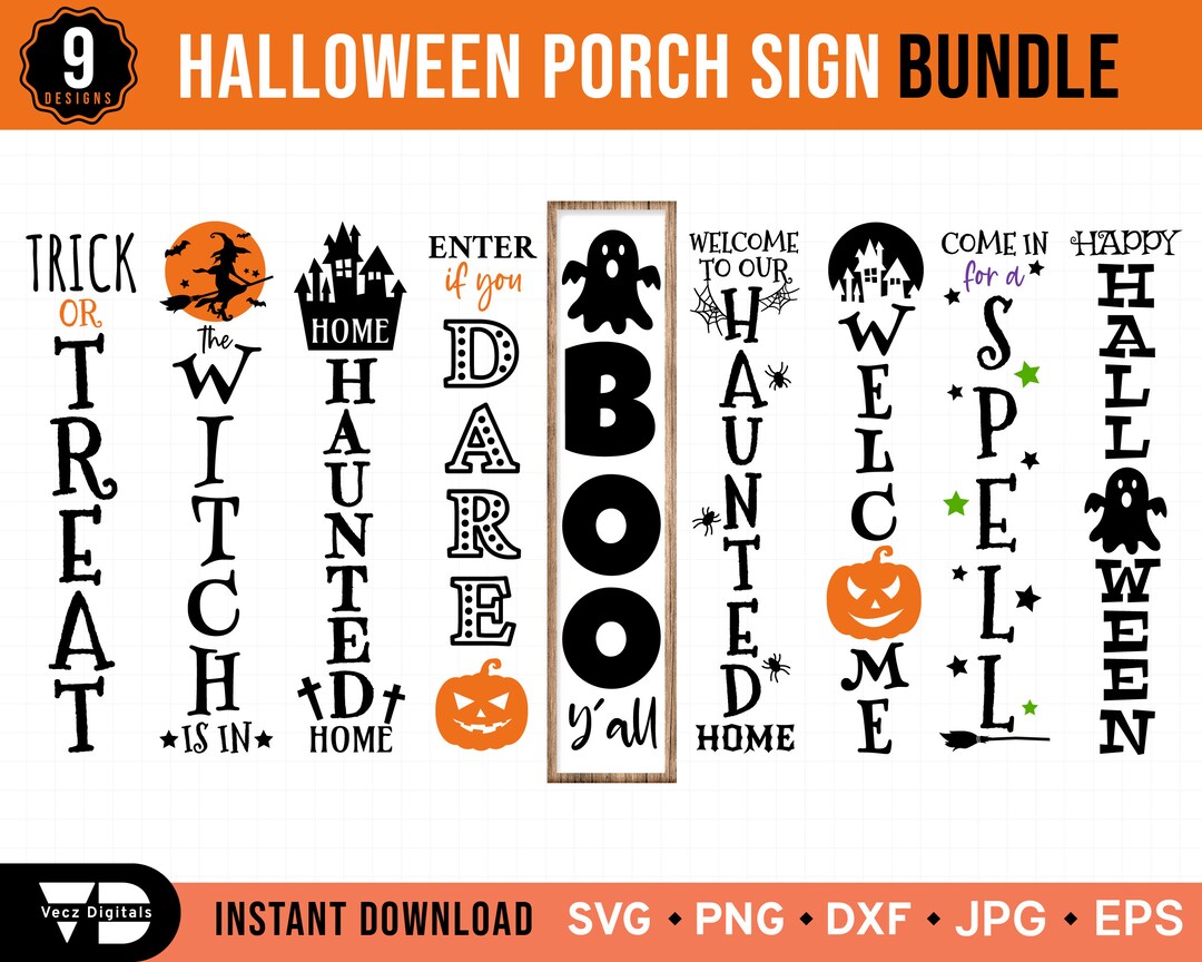 Halloween Porch Sign SVG Bundle, Halloween Front Porch Sign, Halloween