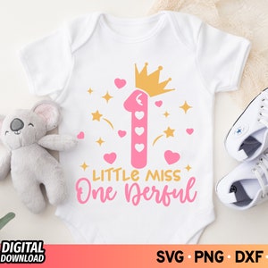 Little Miss One-Derful SVG, 1st Birthday Svg, First Birthday Svg, Birthday Girl Svg, 1 year Old Shirt Svg, One Birthday Svg, SVG File Cricut