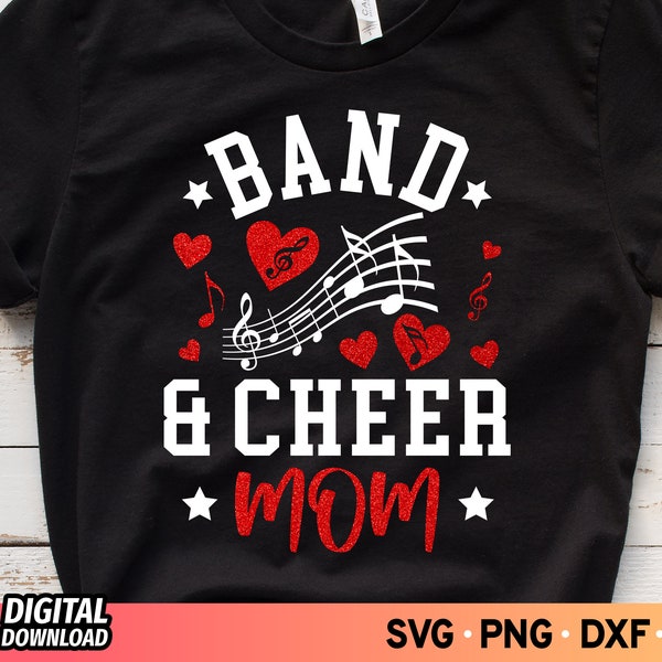 Band and Cheer Mom SVG, Football Cheer Svg, Marching Band Svg, Halftime Show Svg, Glitter Red Cheer Svg, Cheer Mom Shirt Svg, Game Day, Png