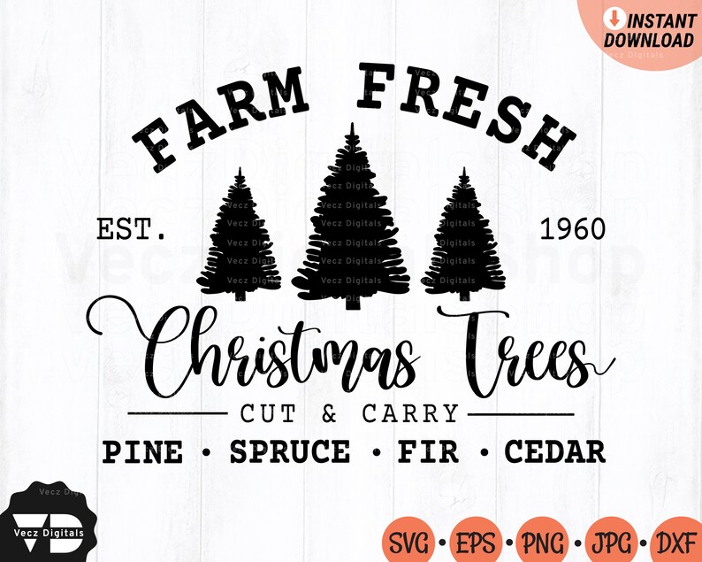 Farm Fresh Christmas Tree SVG Stencil Christmas Decoration Etsy