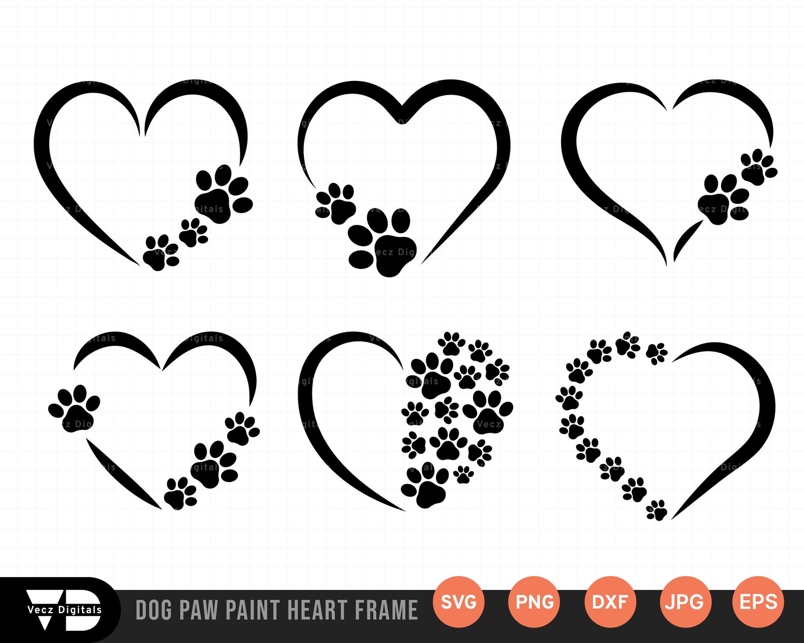 Dog Paw Print Heart Frame SVG Paw Print Heart SVG Paw Print | Etsy