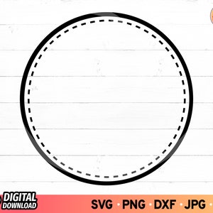 May include: A black and white circle with a dashed line border. The circle is on a white woodgrain background.