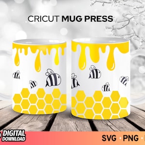 Cricut Mug Press SVG, Mug Wrap Template SVG, Honey Bee Pattern Svg, Mug Press Wrapping Template, Honey Drips Svg, SVG Files for Cricut