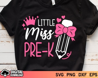 Little Miss Pre-K SVG: Första skoldagens skjortdesign (digital nedladdning) PNG-sublimering
