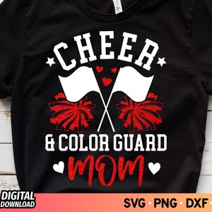 Cheer and Color Guard mom SVG, Cheer Mom Svg, Band Mom Svg, Glitter Red Cheerleader Svg, Cheer Mom Shirt Svg, Pom Pom Svg, Game Day Svg, Png