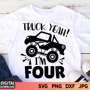 Truck yes I'm 4 Birthday SVG, 4th Birthday Boy Truck Shirt Svg, Vier Jahre alte Monster Truck Svg, SVG Dateien für Cricut, Digitaler Download