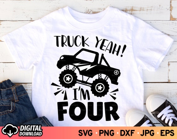 Birthday Shirt For Boys 4 I'm This Many Monster Trucks Old Birthday Shirt For Boys 4 I'm This Many Monster Trucks Old