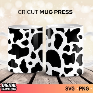 Cricut Mug Press SVG, Cow Print Pattern Svg, Mug Wrap Template SVG, Mug Press Template, Design for 12oz and 15oz Mug Sizes, Files for Cricut