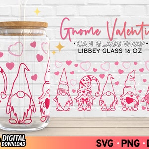 Gnome Valentine Can Glass Wrap SVG, Libbey Can Full Wrap Svg, Libbey Can Glass Svg, Valentines Svg, Dateien für Cricut, Digitaler Download