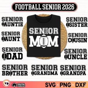 Senior Football Family 2026 PNG Bundle: Gameday Night Matching Shirts SVG (Digital Download)
