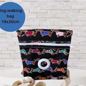 Sausage dogs fabric dog walking bag with dispenser, dog treat bag, dog bag, dog walking, dog walker gift, dog lover, gift for her
