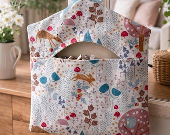 Handmade Wild Wood Peg Bag: Cotton Canvas with Wooden Hanger