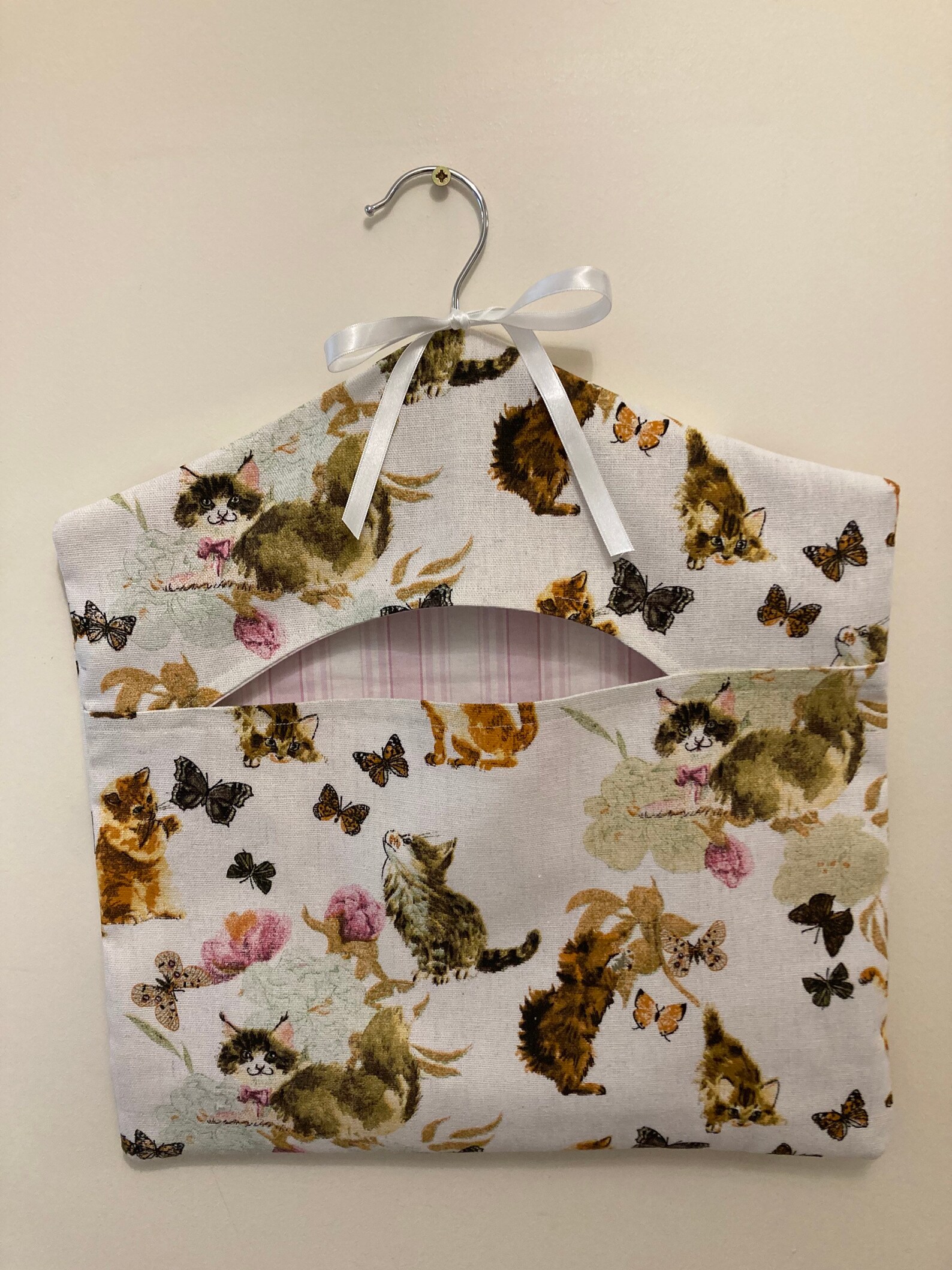 Peg bag large size in cute cats linen fabric with a wooden Etsy