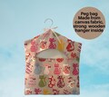 Large peg bag  colourful cat fabric with a wooden hanger  bag for pegs  storage for pegs  gift for her  mothers day gift  gift for student