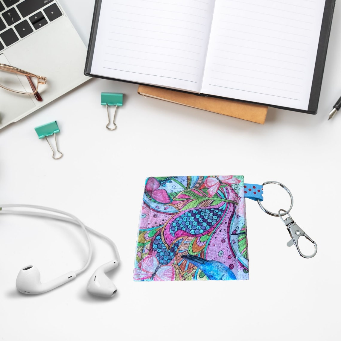 Earphone Pouch Made With Cotton Fabric Pouch With Keyring Etsy UK