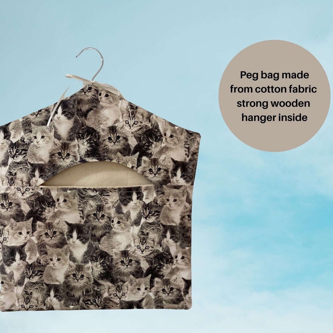 Large Peg Bag Cute Kittens Fabric With a Wooden Hanger Bag Etsy UK