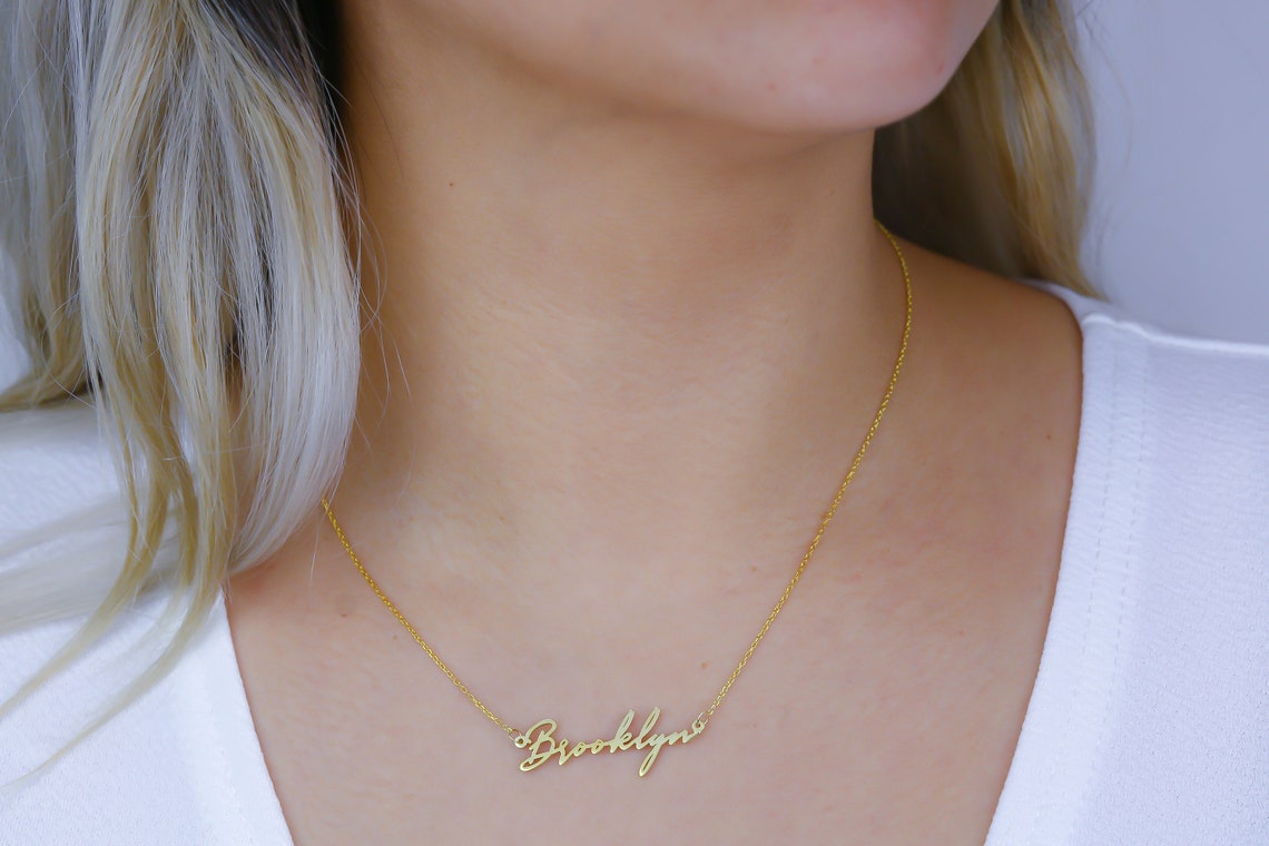 14k Gold Name Necklace White Gold Personalized Gifts Etsy