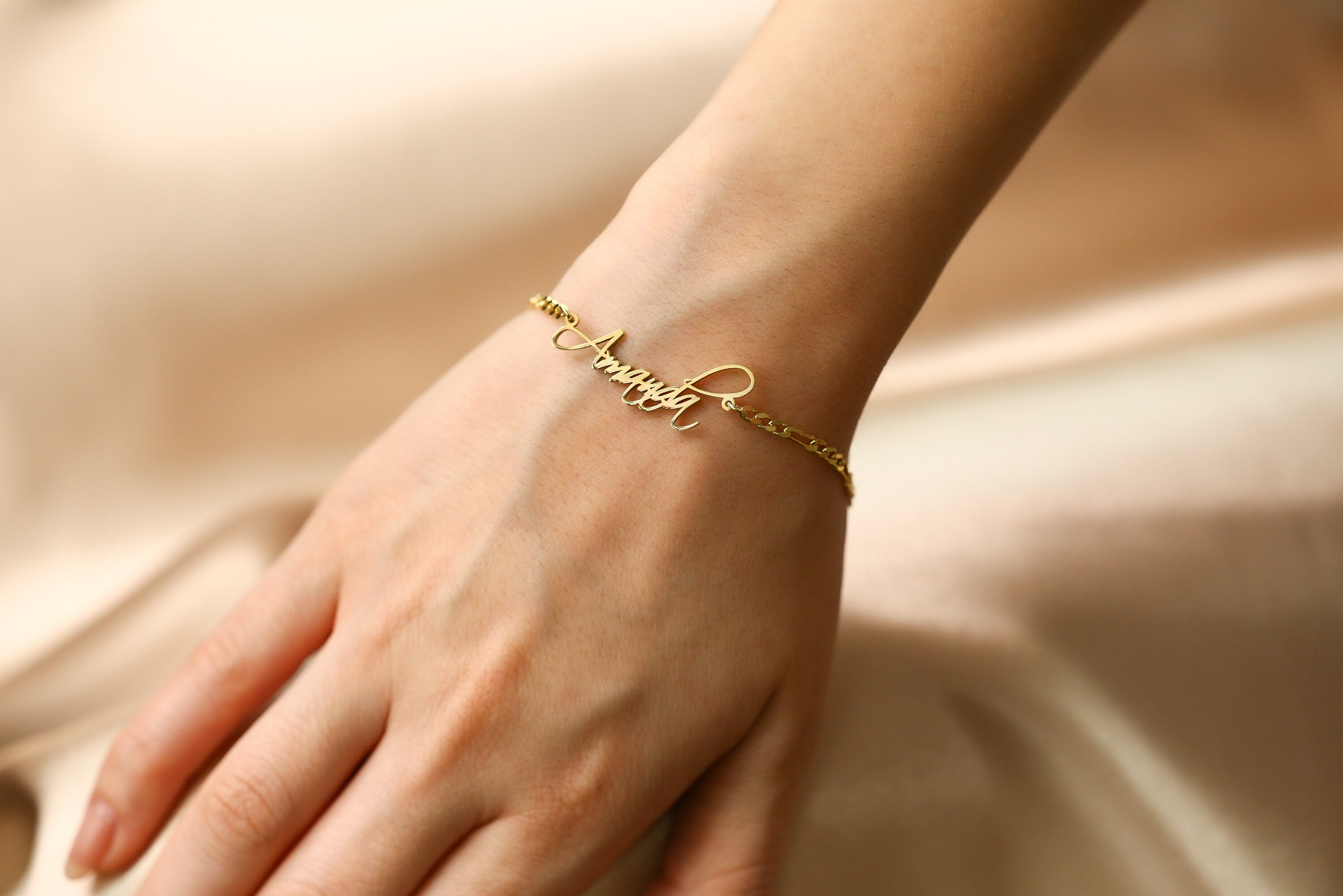 Name Bracelet Gold Name Bracelet Name Bracelet with Figaro Etsy
