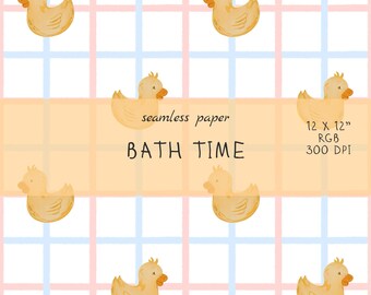 Watercolor Duck Seamless Pattern – Baby Ducks Digital Paper, Cute Nursery Design