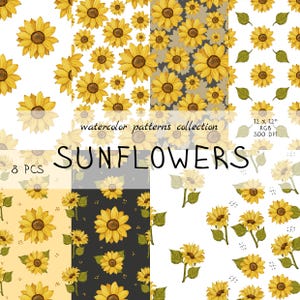 Sunflowers Seamless Pattern – Watercolor Digital Paper, Kitchen Fabric Design, Yellow Floral Background