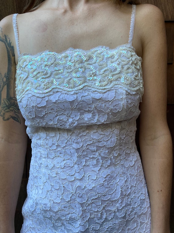 1990s White Lace Sequin Dress