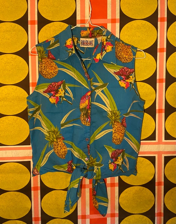 Bill Blass Tropical Crop Top with Tie