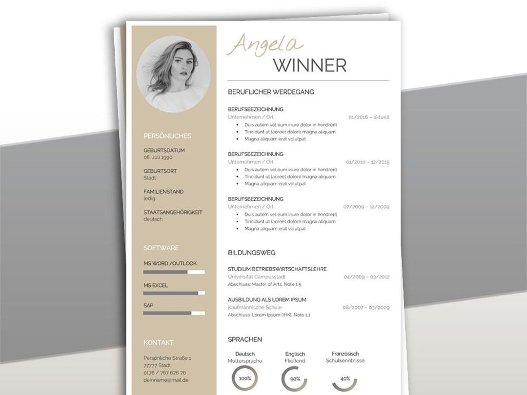 PREMIUM Application Template | CV Template German Word + Pages, Modern ...