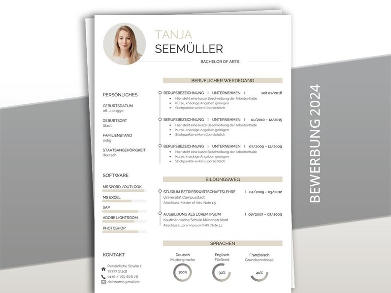 PREMIUM Application Template Modern Resume Template German Word & Pages ...
