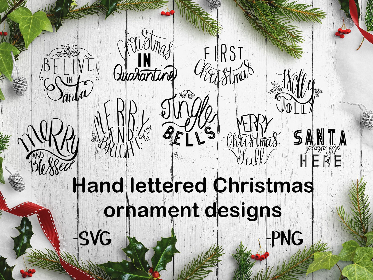 Christmas Ornament Svg Handlettered Svg Round Christmas Svg | Etsy