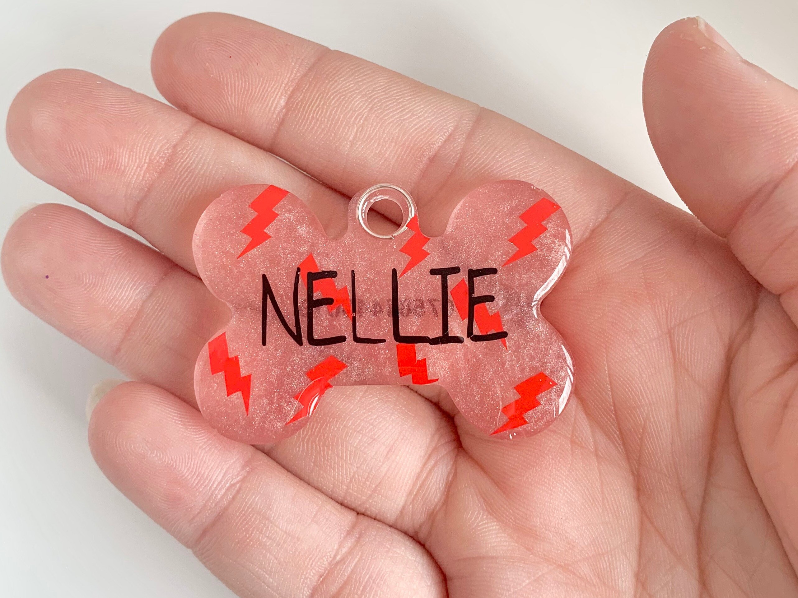 Personalised Lightning Bolt Bone Shaped Resin Dog ID Tag Pet ID