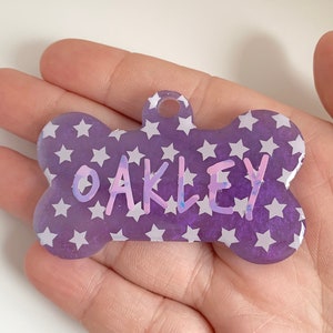 Personalised Star Print Bone Shaped Resin Dog ID Tag - Pet ID Tag