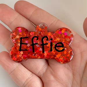 Personalized Glitter Resin Dog ID Tag: Bone Shaped Pet Tag