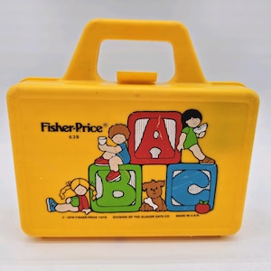 Fisher Price Toys 1979 ABC Yellow Lunch Box #638 w/ Thermos, Made in USA