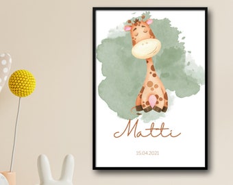 Birth poster with giraffe motif - poster DIN A3