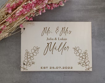 Memory book for the wedding Guestbook Photo book made of wood personalized with your name and dates