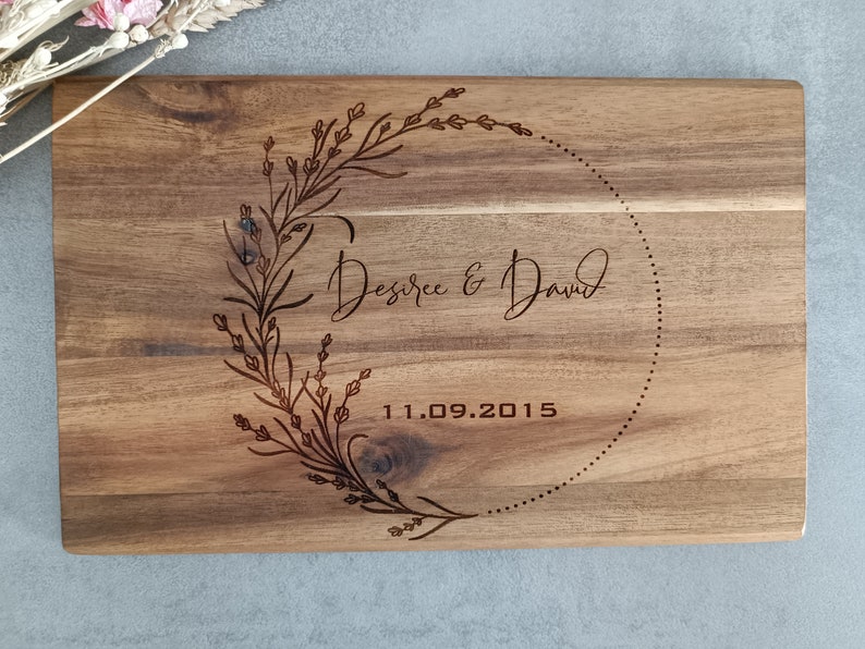 Board with name and wedding date/breakfast board/wedding/wedding gift/breakfast board personalized/wood image 2