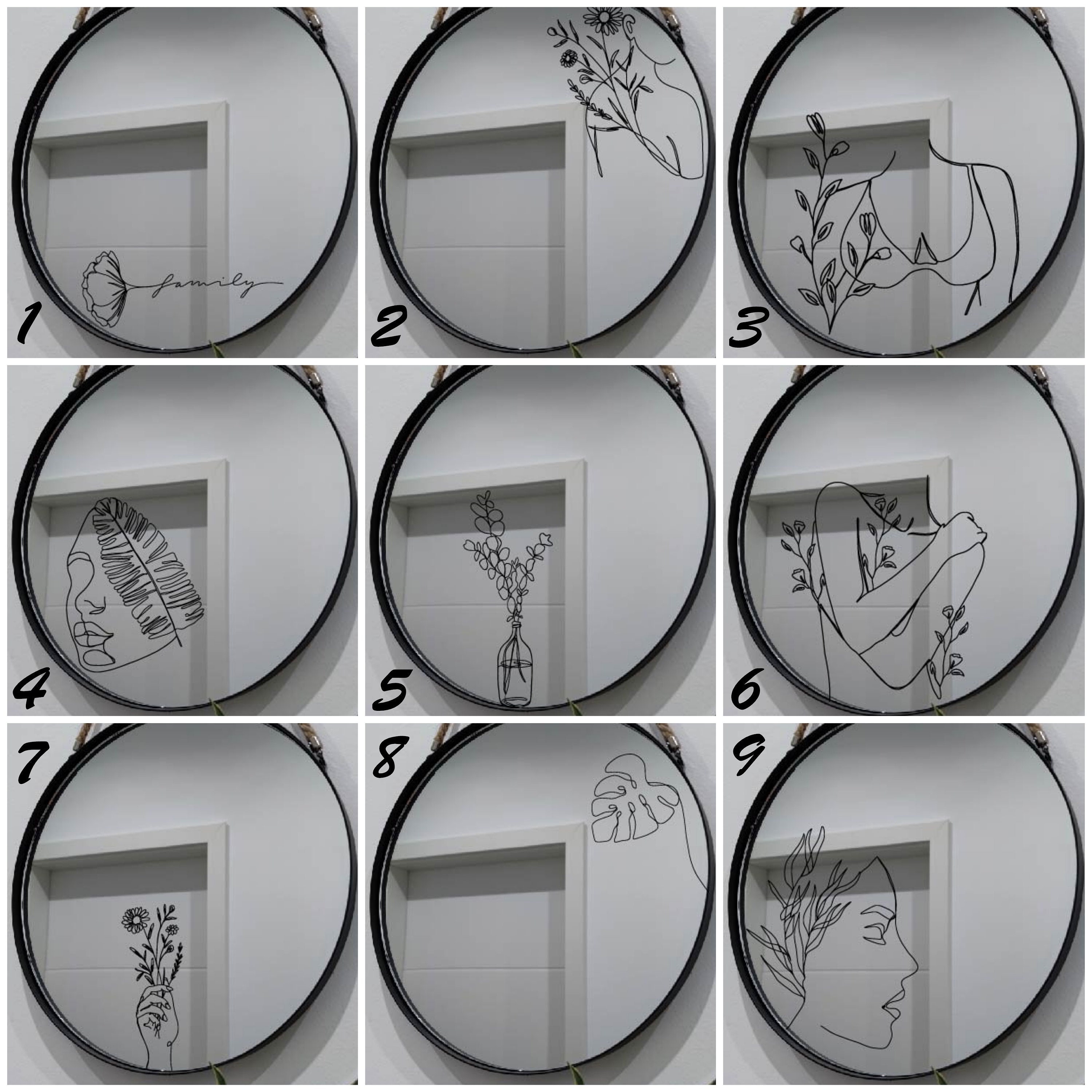 Mirror sticker lineart/mirror sticker 20 cm/sticker/decoration/gift/gift idea/bathroom decoration/mirror decoration