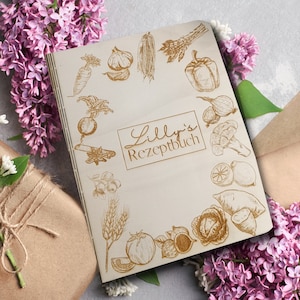 Personalisiertes Rezeptbuch/Kochbuch aus Holz/Geschenk für Mama/Geschenkidee Kochliebhaber/Rezeptbuch aus Holz/Rezeptebuch Bild 1