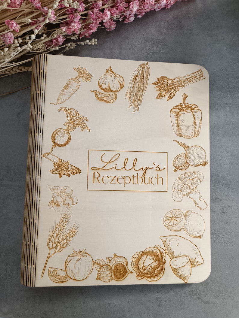 Personalisiertes Rezeptbuch/Kochbuch aus Holz/Geschenk für Mama/Geschenkidee Kochliebhaber/Rezeptbuch aus Holz/Rezeptebuch Bild 2