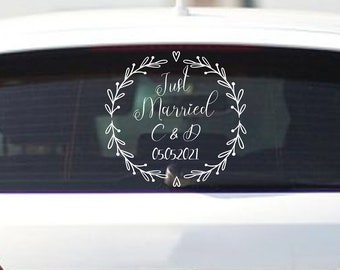 Autoaufkleber Hochzeit Just Married + euren Initialien & Datum Auto Aufkleber Hochzeits Hochzeitsauto Hochzeitsdekoration personalisiert