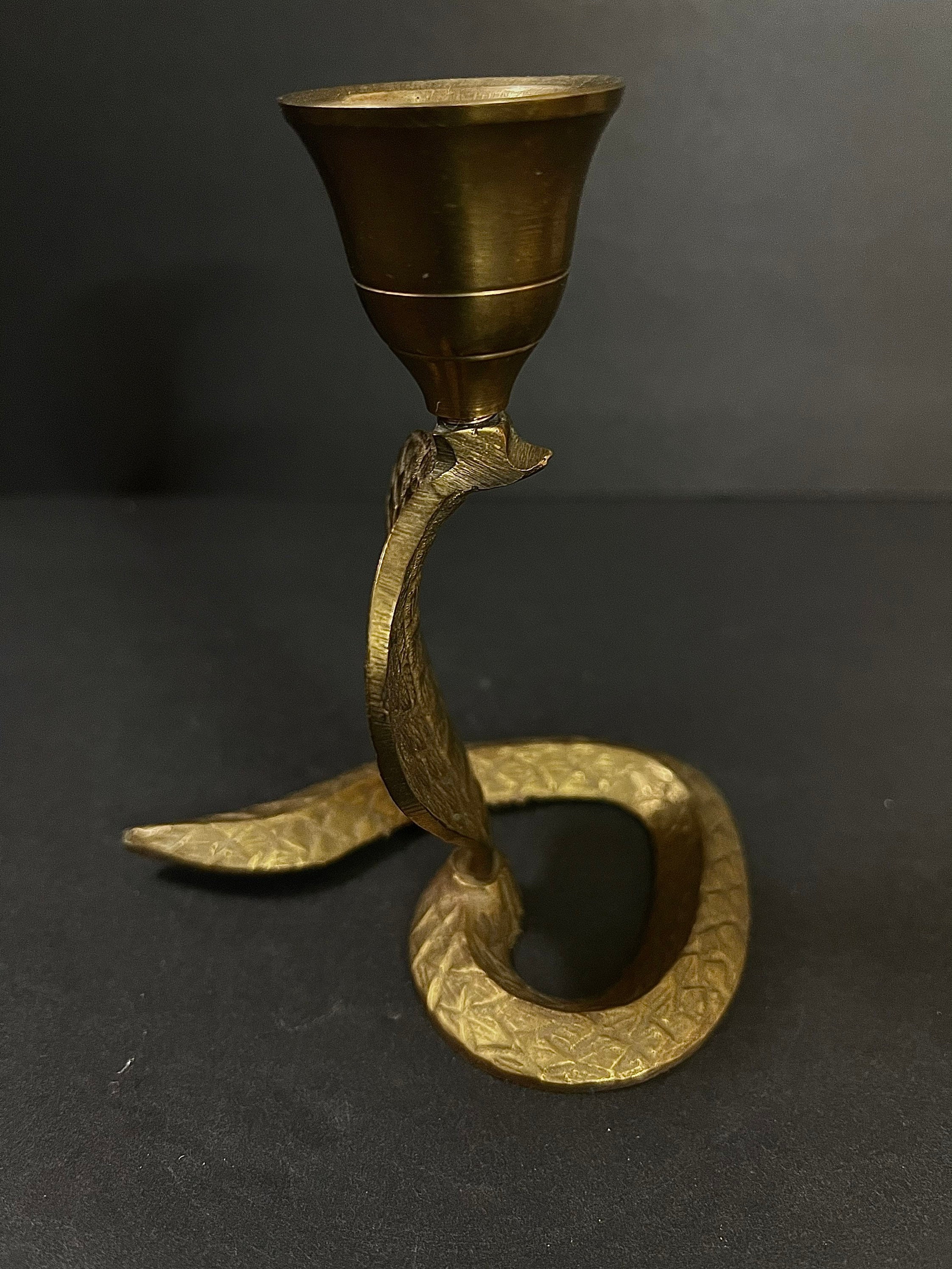 Vintage Brass Cobra Snake Candleholder Vtg Engraved Etsy