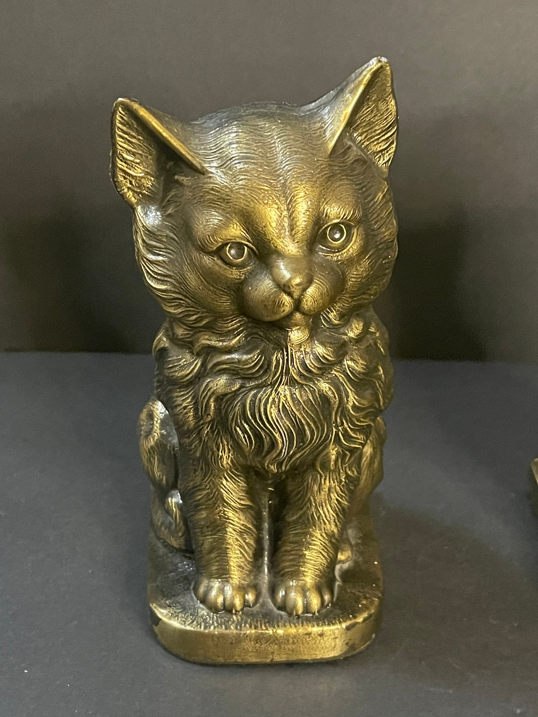 Vintage Brass Cat Bookends S.C.C Vtg Kitten Book Ends Etsy