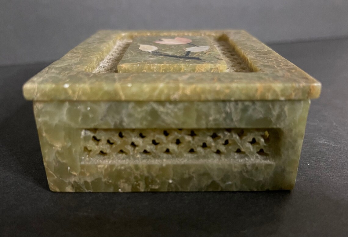 Vintage Jade Jewelry Box with Marble Inlay Hand Carved | Etsy