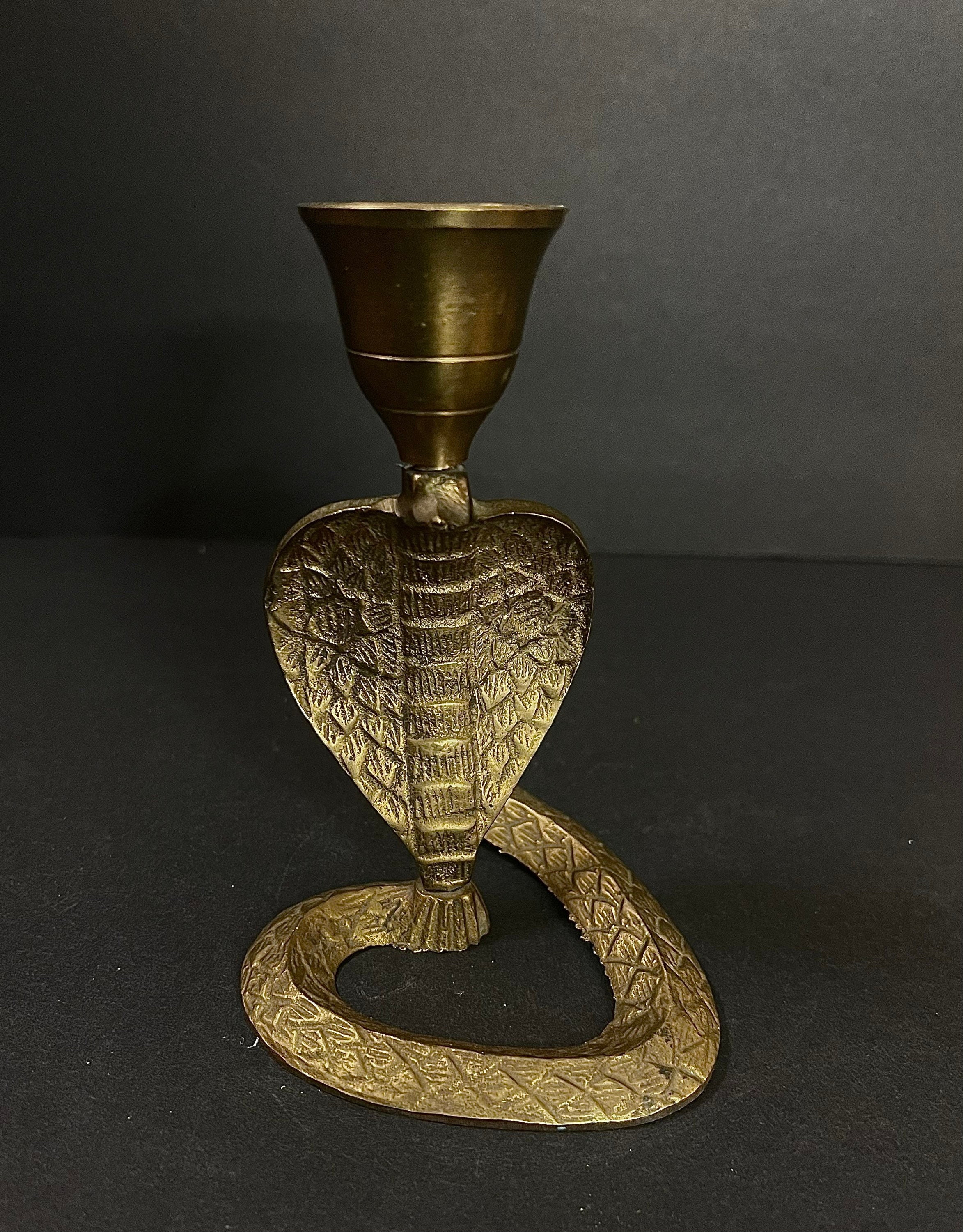 Vintage Brass Cobra Snake Candleholder Vtg Engraved Etsy
