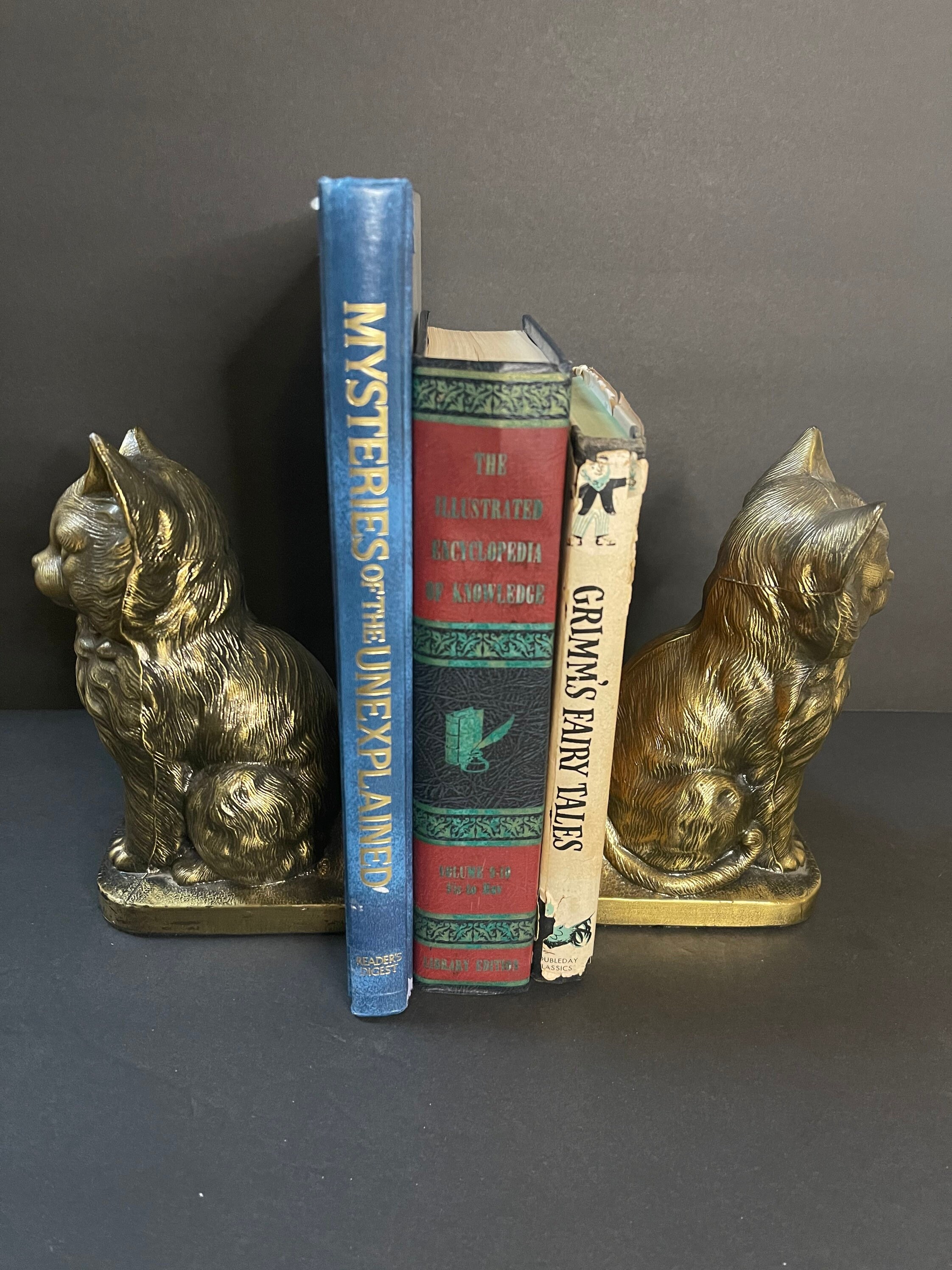 Vintage Brass Cat Bookends S.C.C Vtg Kitten Book Ends Etsy